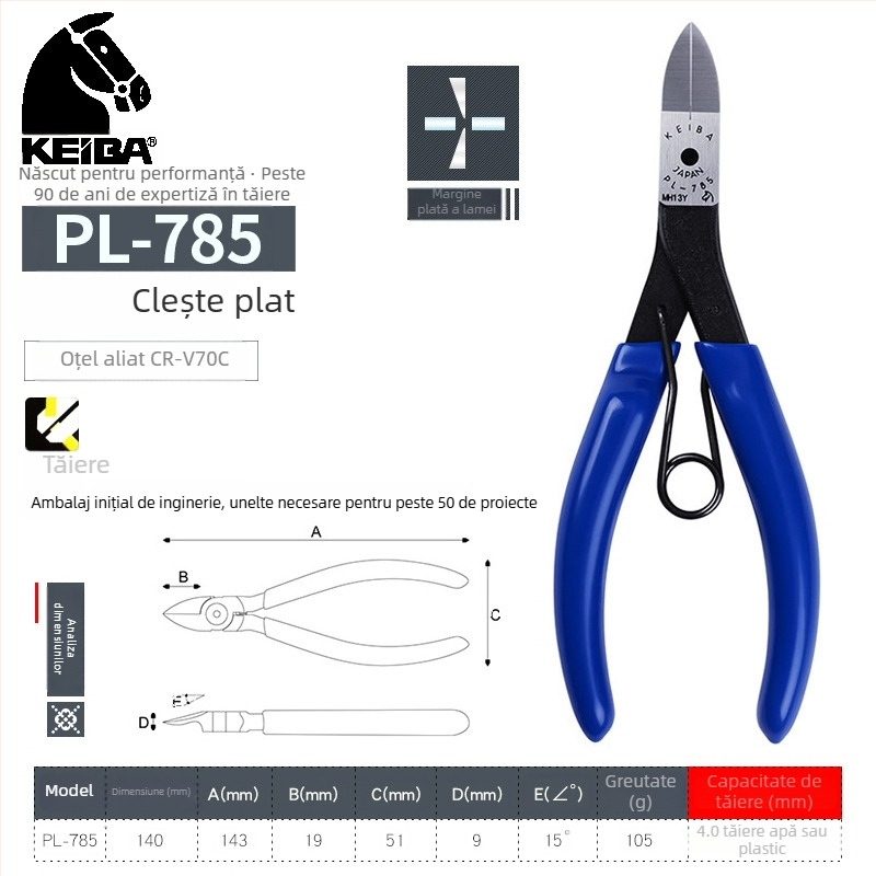 KEIBA clește de 6 inci PL-726 cu fălci drepte și mâner din plastic MN-A05