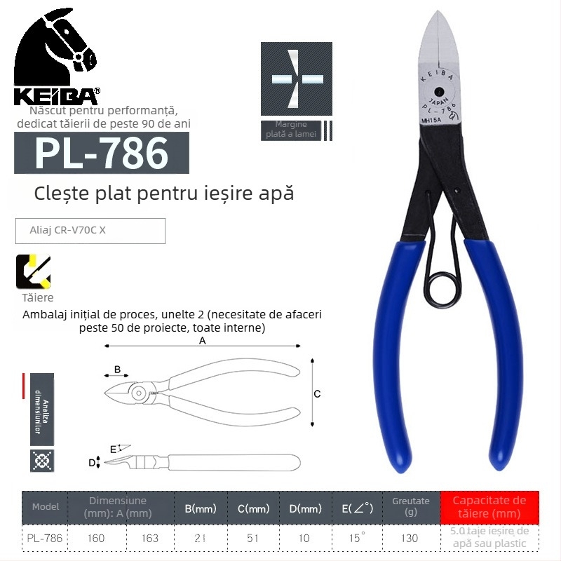 KEIBA clește de 6 inci PL-726 cu fălci drepte și mâner din plastic MN-A05