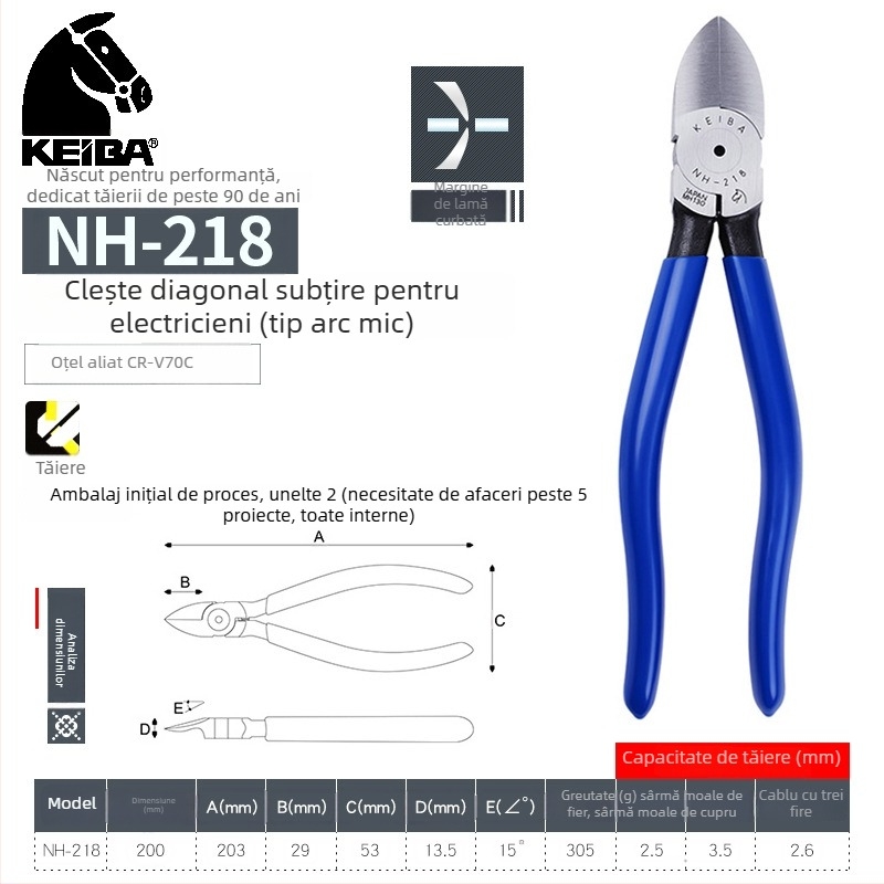 KEIBA clește de 6 inci PL-726 cu fălci drepte și mâner din plastic MN-A05