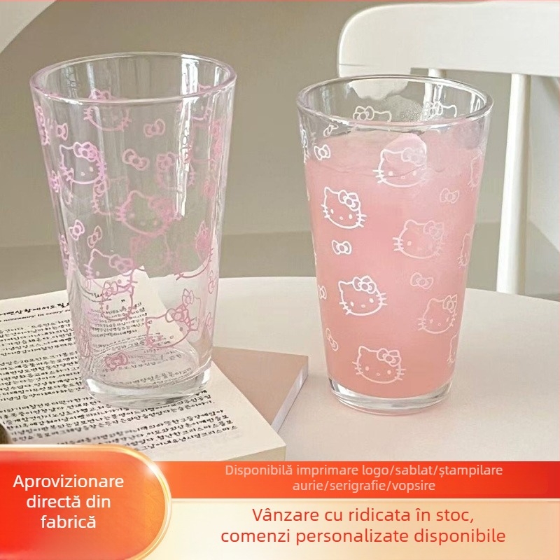 Pahar din sticlă drăguț cu design desen animat, rezistent la temperaturi înalte, pentru lapte sau cafea, rotund, fără mâner