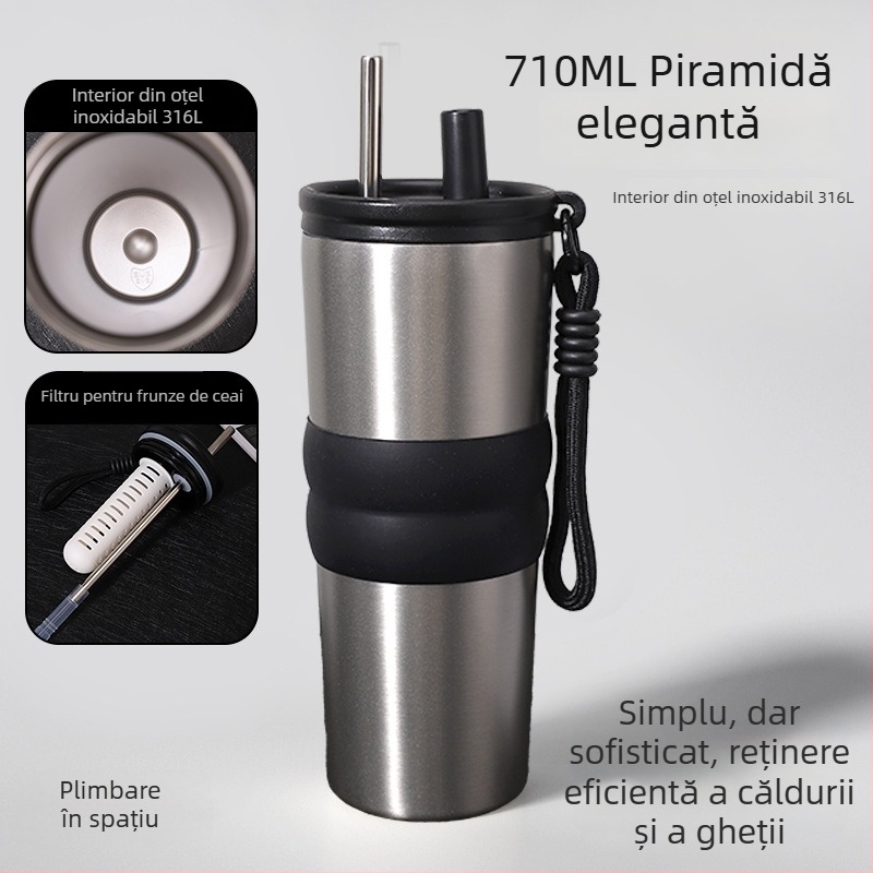 Cană termoizolantă din oțel inoxidabil 316, cu pai, capacitate mare, portabilă, personalizabilă