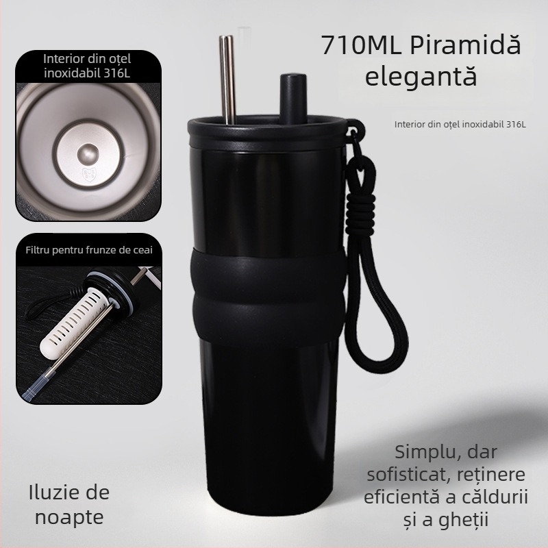 Cană termoizolantă din oțel inoxidabil 316, cu pai, capacitate mare, portabilă, personalizabilă