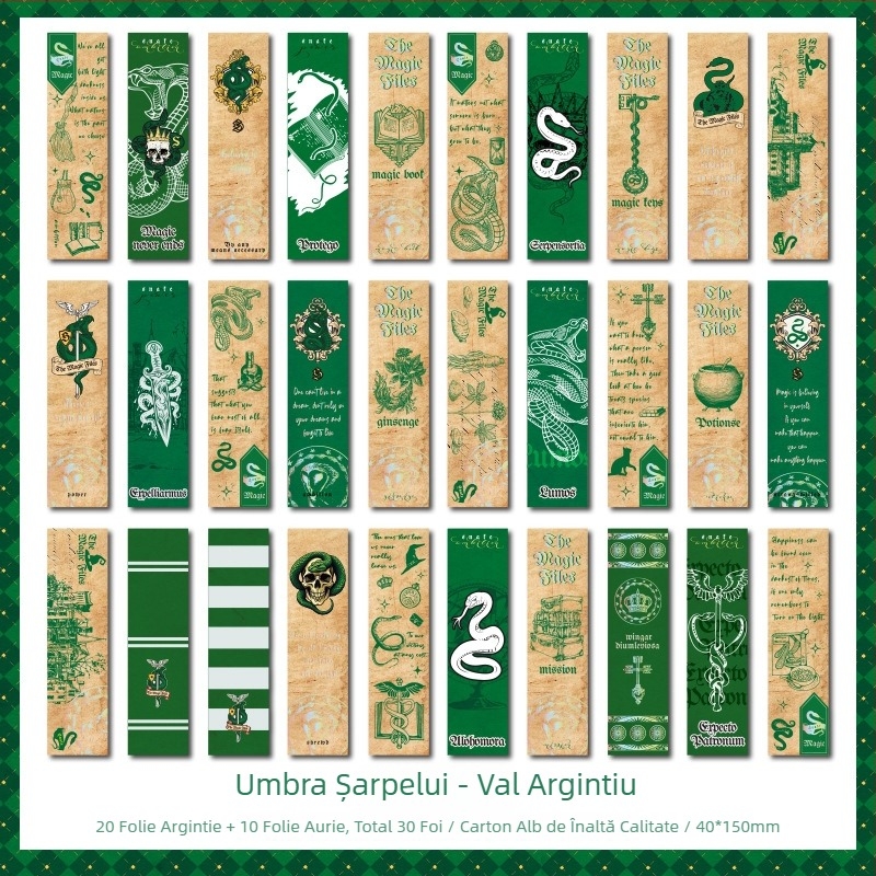 Set de 30 semne de carte din hârtie, cu ștampilă aurie, design retro, clips pentru cărți și indicatoare de pagini pentru jurnale