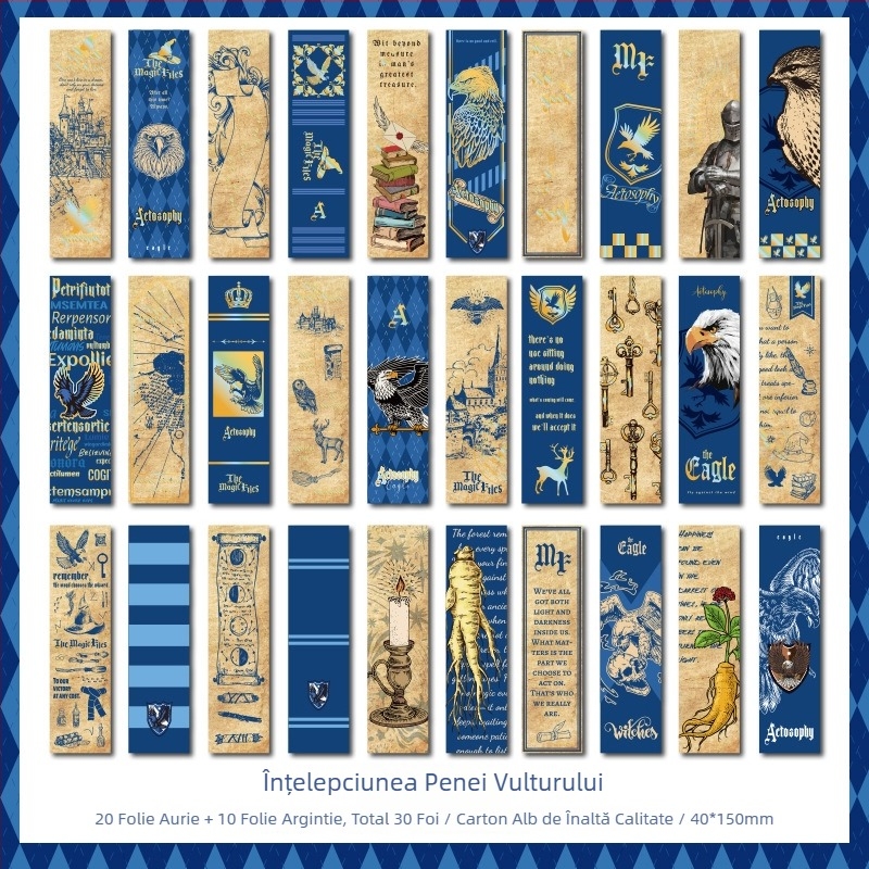 Set de 30 semne de carte din hârtie, cu ștampilă aurie, design retro, clips pentru cărți și indicatoare de pagini pentru jurnale