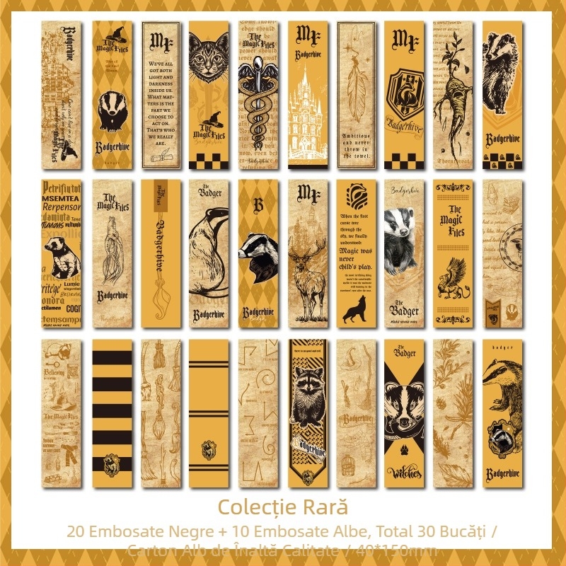 Set de 30 semne de carte din hârtie, cu ștampilă aurie, design retro, clips pentru cărți și indicatoare de pagini pentru jurnale