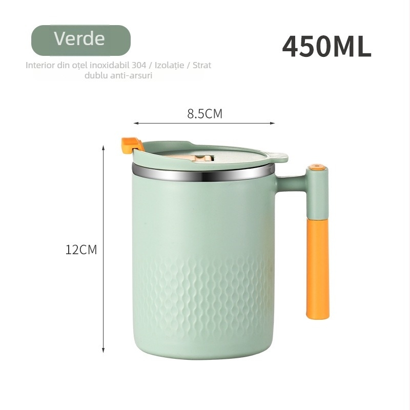 Cană din oțel inoxidabil 304 cu capac, pereți dubli, pentru cafea la birou