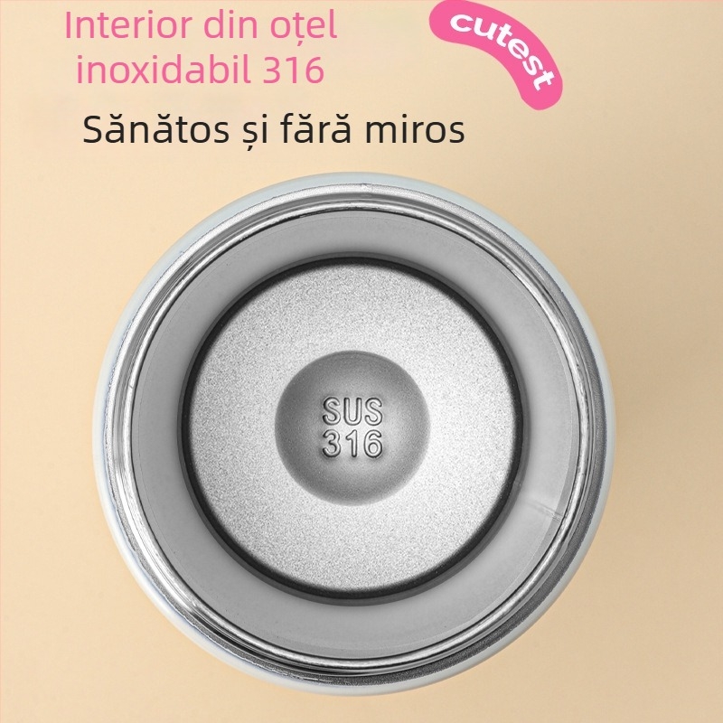 Noul termos cu design animat, cu bilă plutitoare, din oțel inoxidabil 316, cu pai, portabil, utilizare dublă