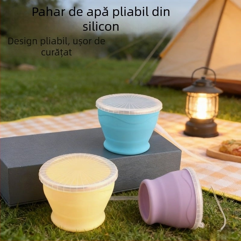 Pahar pliabil din silicon alimentar, în mai multe culori, compact pentru călătorii și pentru apă de gură