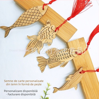 Semn de carte din bambus cu pește auriu, în stil chinezesc, obiecte de artă cultural-creative, gravare și tăiere cu laser, suvenir pentru campus și atracții turistice