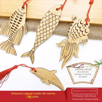 Semn de carte din bambus cu pește auriu, în stil chinezesc, obiecte de artă cultural-creative, gravare și tăiere cu laser, suvenir pentru campus și atracții turistice