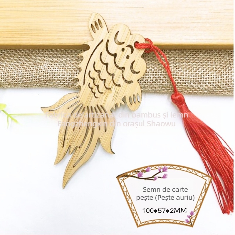 Semn de carte din bambus cu pește auriu, în stil chinezesc, obiecte de artă cultural-creative, gravare și tăiere cu laser, suvenir pentru campus și atracții turistice