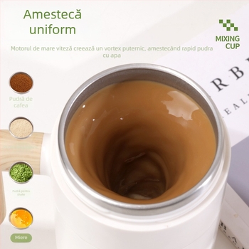 Cană automată de amestec cu magneți și încărcare wireless, din oțel inoxidabil, portabilă pentru cafea