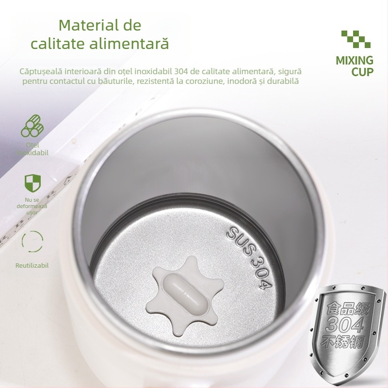 Cană automată de amestec cu magneți și încărcare wireless, din oțel inoxidabil, portabilă pentru cafea