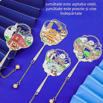 Semn de carte metalic, în formă de evantai, stil chinezesc, suvenir de călătorie și cultural creativ