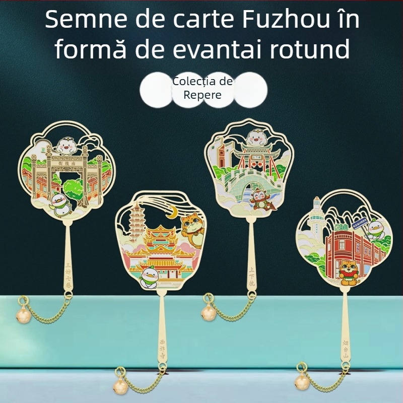Semn de carte metalic, în formă de evantai, stil chinezesc, suvenir de călătorie și cultural creativ