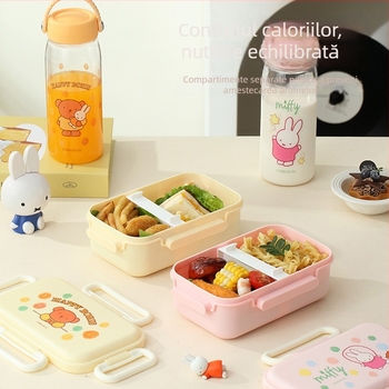 Set pentru copii Miffy: cutie de prânz drăguță și pahar de apă, compatibil cu cuptorul cu microunde, design desen animat, pentru călătorii, set din două piese