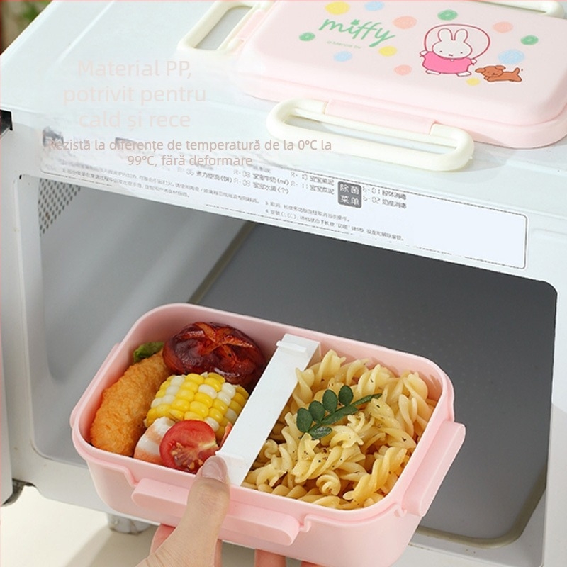 Set pentru copii Miffy: cutie de prânz drăguță și pahar de apă, compatibil cu cuptorul cu microunde, design desen animat, pentru călătorii, set din două piese