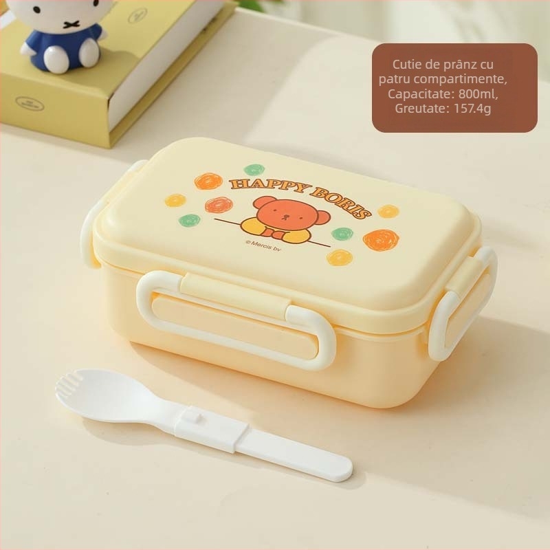Set pentru copii Miffy: cutie de prânz drăguță și pahar de apă, compatibil cu cuptorul cu microunde, design desen animat, pentru călătorii, set din două piese