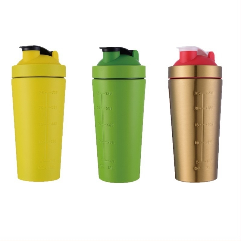 Shaker din oțel inoxidabil 304, un singur strat, 750 ml, pentru fitness în aer liber, cu scară de măsurare, recipient portabil pentru mașină