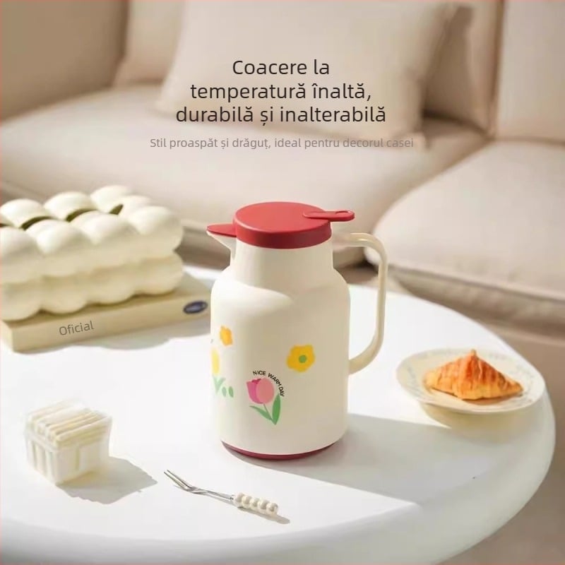 Termos pentru uz casnic, cu capacitate mare și interior din sticlă