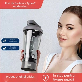 Cană shaker electrică pentru fitness, pentru pulbere proteică și milkshake, amestecare complet automată, pahar Tritan pentru apă, cu logo