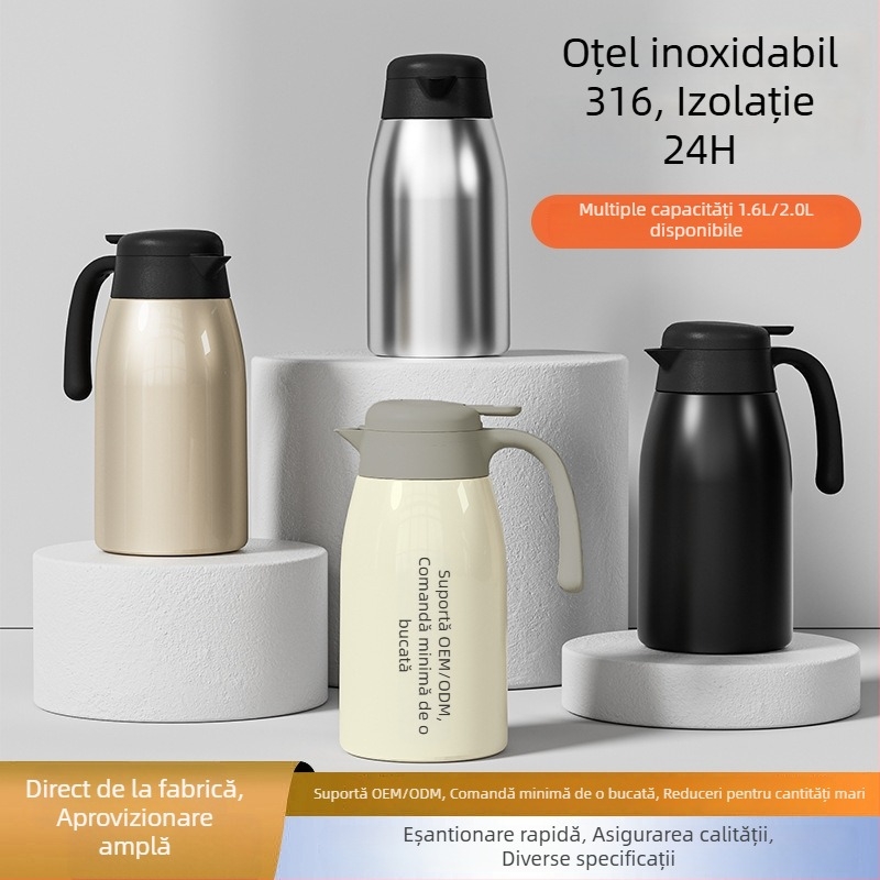 Termos din oțel inoxidabil 316, 2,0 L, cu separare apă-cafea-ceai, pereți dubli