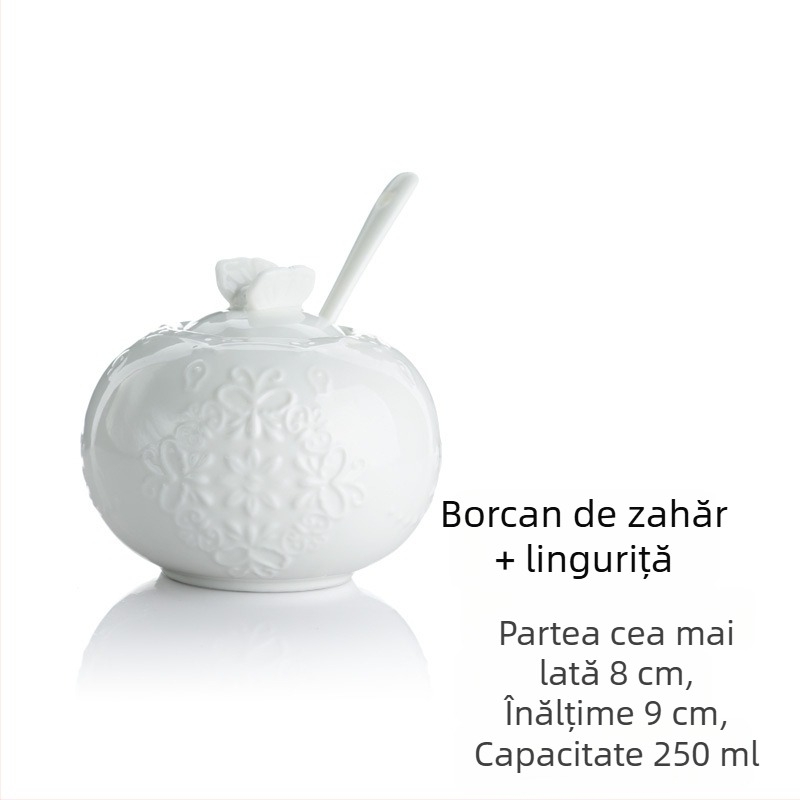 Set ceainic cu flori de fluture, cu cană de lapte și zaharniță, porțelan osos alb pur, stil european cu dantelă pentru ceaiul de după-amiază