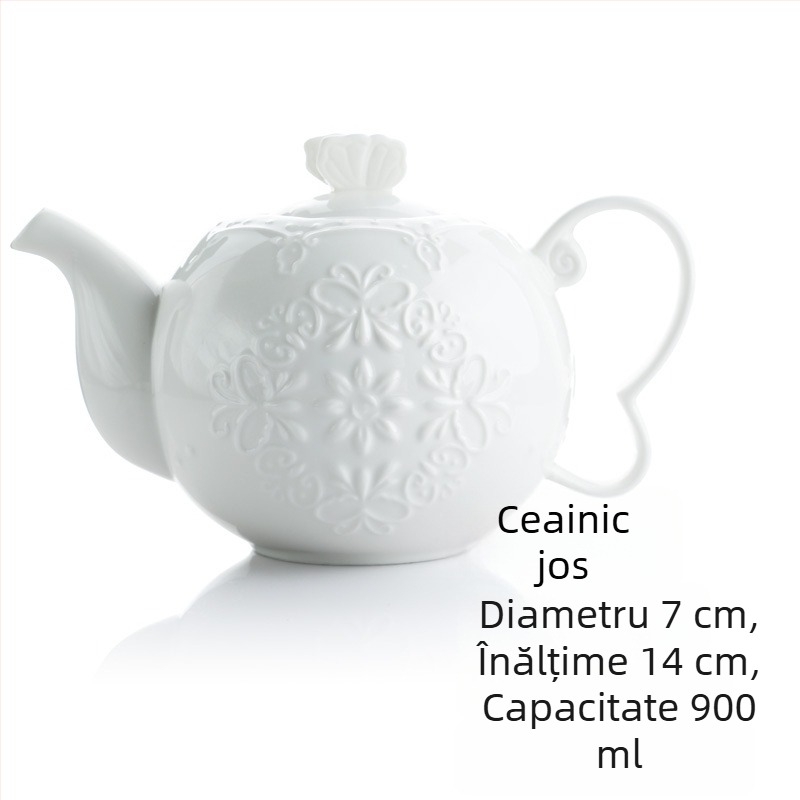 Set ceainic cu flori de fluture, cu cană de lapte și zaharniță, porțelan osos alb pur, stil european cu dantelă pentru ceaiul de după-amiază
