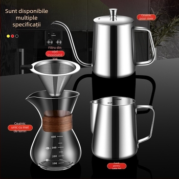 Set pentru cafea turnată manual: recipient din sticlă pentru extracție, filtru de picurare, con din oțel inoxidabil și cană-filtru