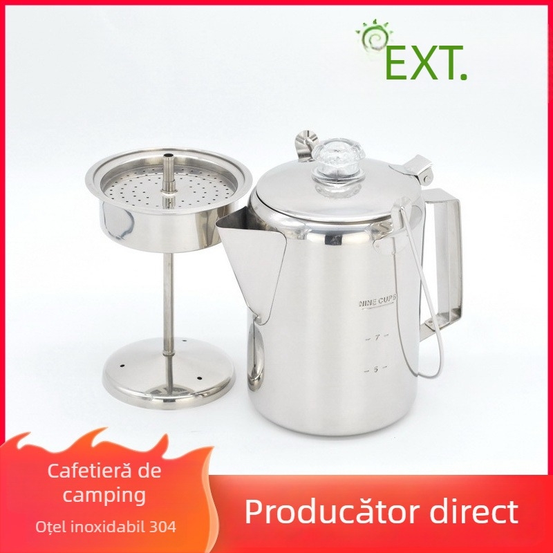 Cafetieră moka din oțel inoxidabil, 9 cești, pentru camping – aparat portabil de cafea pentru exterior