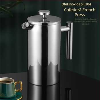Cafetieră din oțel inoxidabil, cu dublu strat și filtru din plasă, pentru exterior — stil presă franțuzească