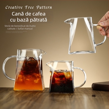 Vas din sticlă rezistentă la căldură, cu pereți groși, pentru cafea la filtru manual, set de accesorii cu cești de cafea și cești pentru suc sau ceai cu fructe, cu mâner