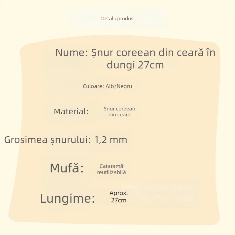 Șnur de ceară în dungă, segment de 27 cm pentru agățare, șnur extins cu cataramă repetitivă, accesoriu pentru îmbrăcăminte
