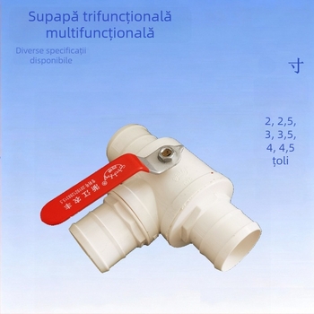 Valvă de irigații cu trei căi, 4 inch, PVC, mâner din fier, rezistent la soare și ger, pentru livezi și grădini cu legume