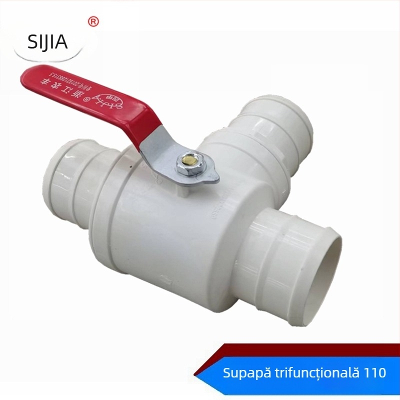 Valvă de irigații cu trei căi, 4 inch, PVC, mâner din fier, rezistent la soare și ger, pentru livezi și grădini cu legume