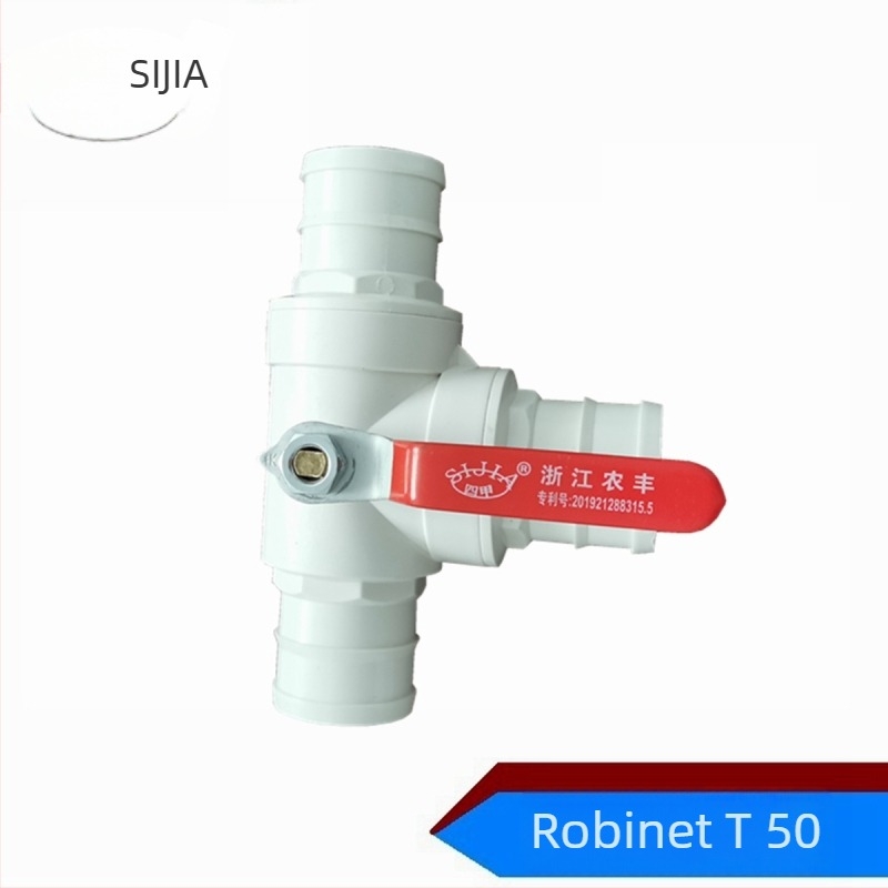Valvă de irigații cu trei căi, 4 inch, PVC, mâner din fier, rezistent la soare și ger, pentru livezi și grădini cu legume