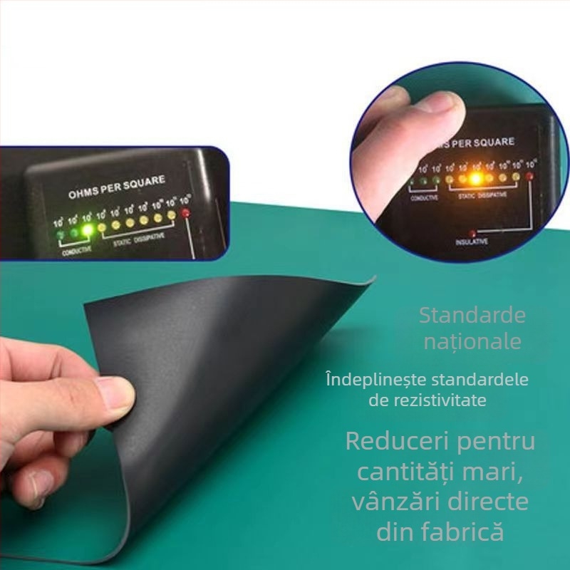 Material antistat din cauciuc verde pentru masă de lucru, grosime 2 mm, rezistent la temperaturi ridicate, pentru reparații electronice și utilizare în laborator