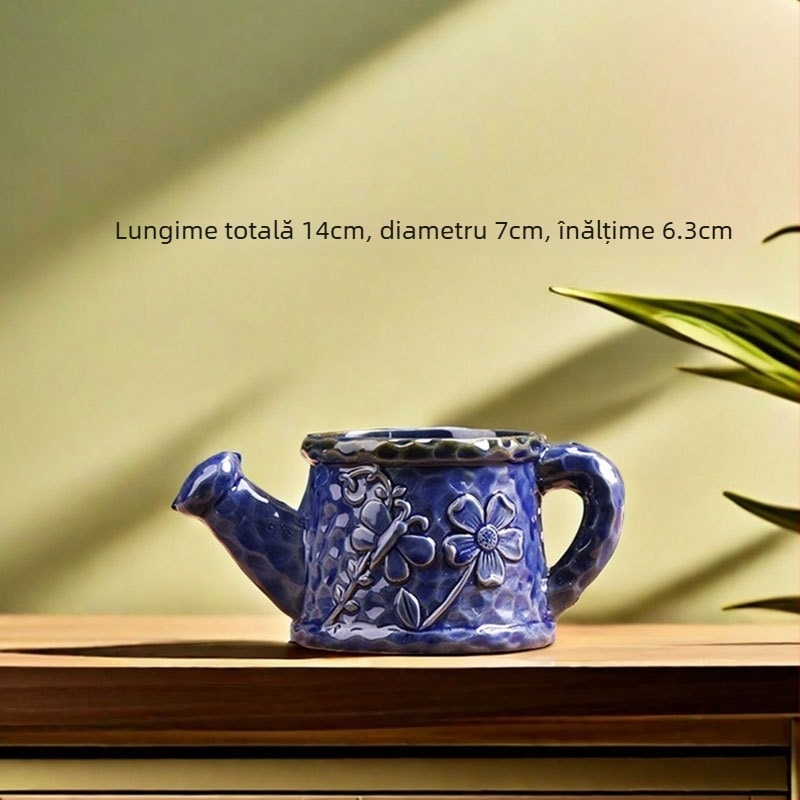 Earth Cube ghiveci ceramic pentru suculente, ceramică respirabilă, design clasic, pentru birou sau podea, diametrul bazei 8,5 cm, copt la temperaturi înalte