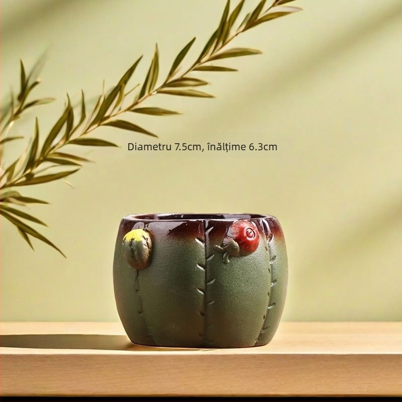 Earth Cube ghiveci ceramic pentru suculente, ceramică respirabilă, design clasic, pentru birou sau podea, diametrul bazei 8,5 cm, copt la temperaturi înalte
