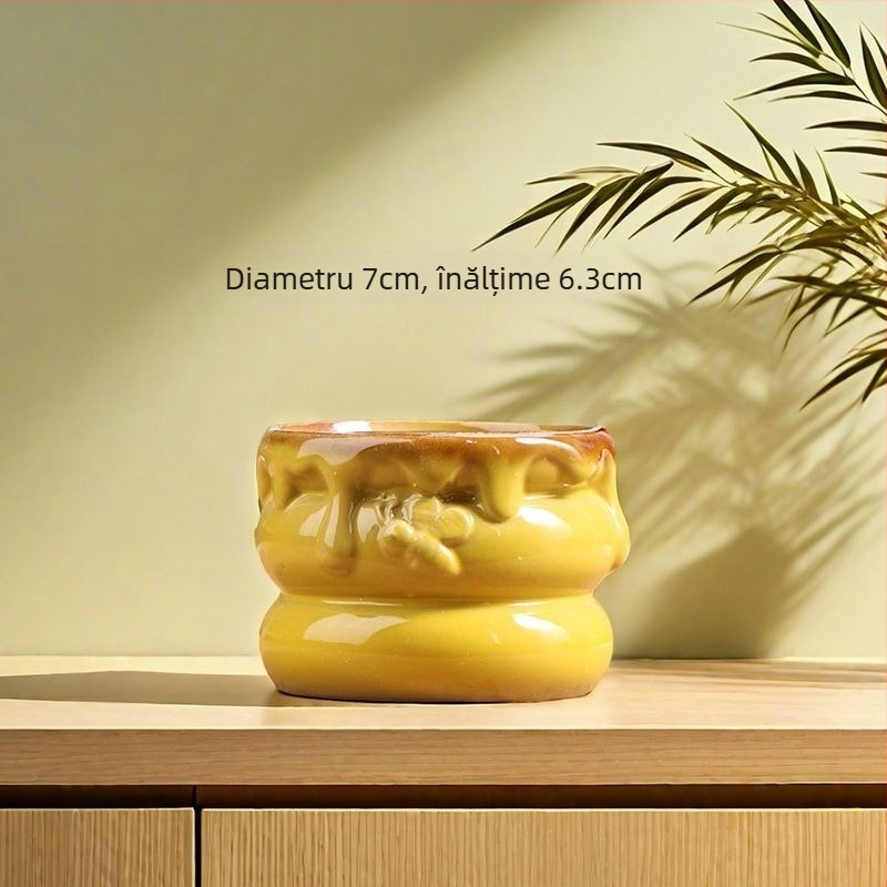 Earth Cube ghiveci ceramic pentru suculente, ceramică respirabilă, design clasic, pentru birou sau podea, diametrul bazei 8,5 cm, copt la temperaturi înalte