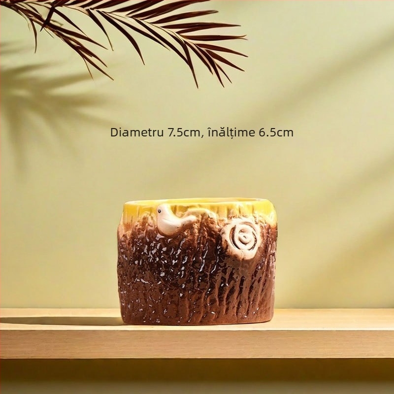 Earth Cube ghiveci ceramic pentru suculente, ceramică respirabilă, design clasic, pentru birou sau podea, diametrul bazei 8,5 cm, copt la temperaturi înalte