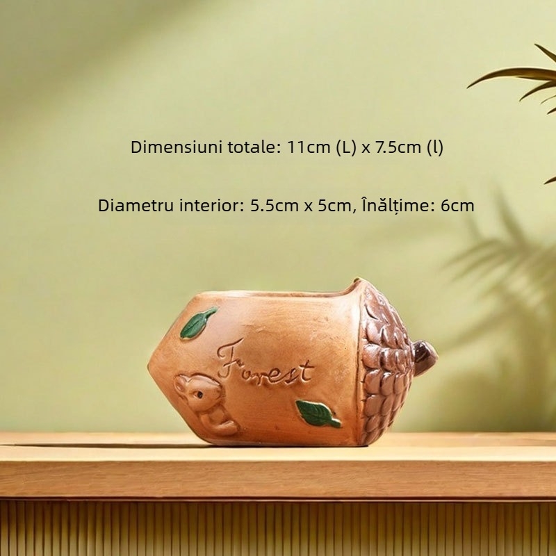Earth Cube ghiveci ceramic pentru suculente, ceramică respirabilă, design clasic, pentru birou sau podea, diametrul bazei 8,5 cm, copt la temperaturi înalte