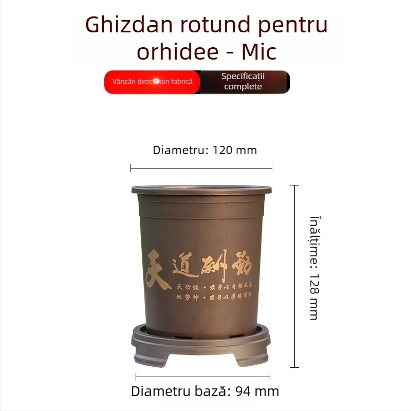 Ghiveci pentru orhidee din rășină, aspect imitatie lut mov, cu design aerat, durabil, de înaltă calitate