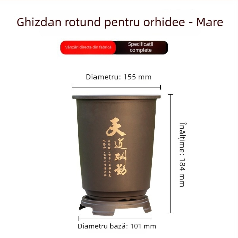 Ghiveci pentru orhidee din rășină, aspect imitatie lut mov, cu design aerat, durabil, de înaltă calitate