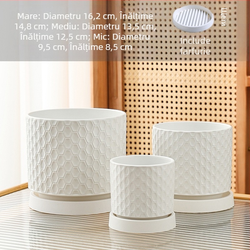 Ghiveci ceramic cu tavă, pentru uz casnic, aerisit, design minimalist, potrivit pentru Phalaenopsis și suculente, ghiveci mare creativ