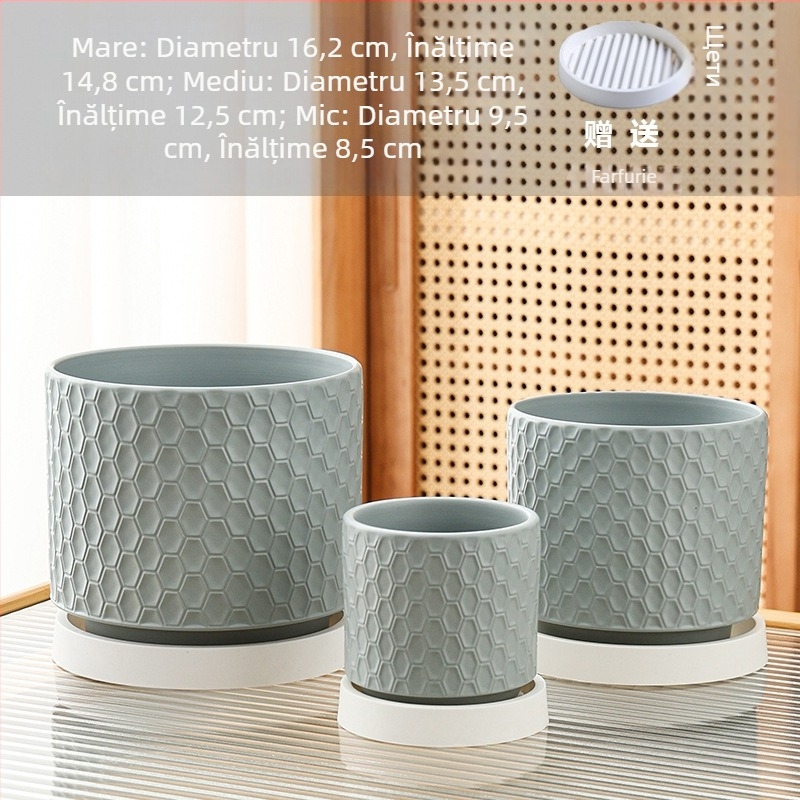 Ghiveci ceramic cu tavă, pentru uz casnic, aerisit, design minimalist, potrivit pentru Phalaenopsis și suculente, ghiveci mare creativ