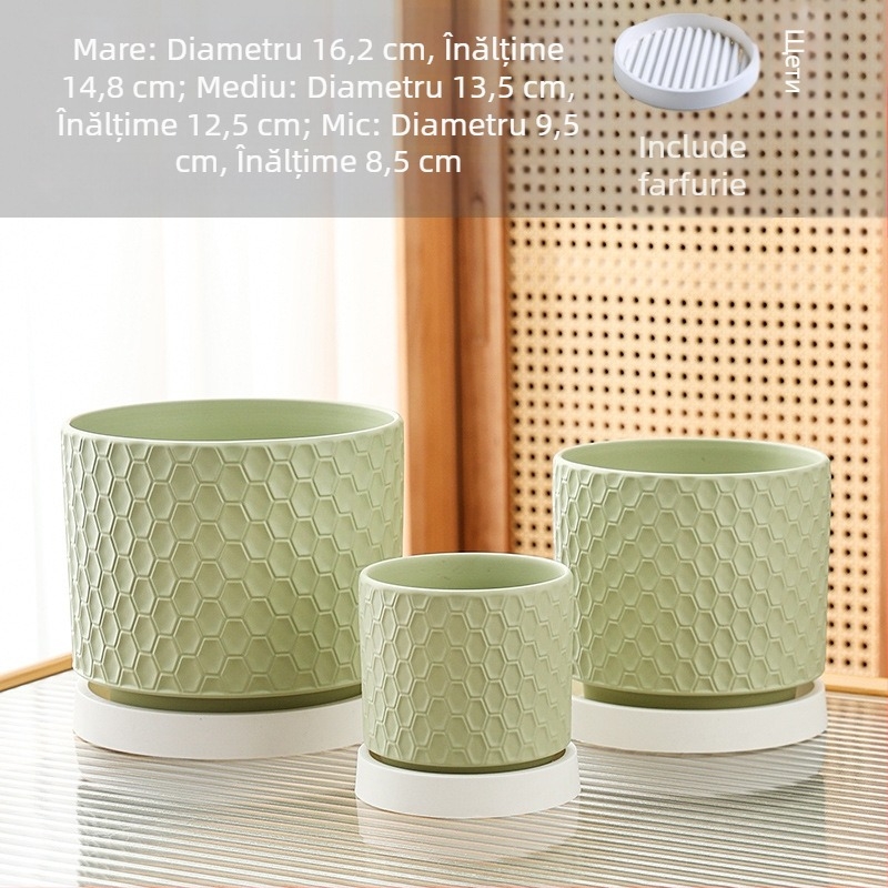 Ghiveci ceramic cu tavă, pentru uz casnic, aerisit, design minimalist, potrivit pentru Phalaenopsis și suculente, ghiveci mare creativ