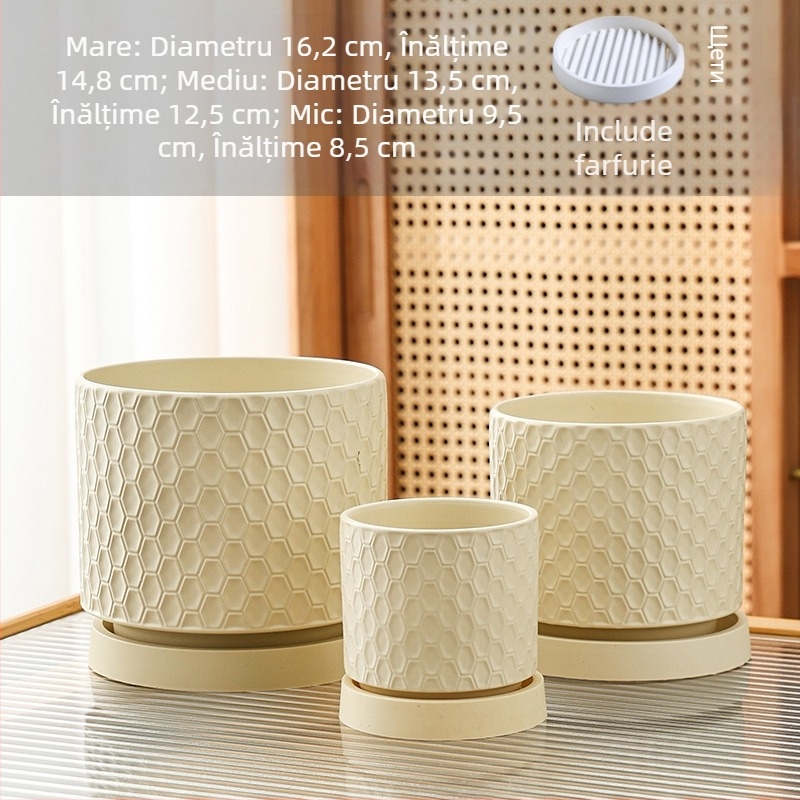 Ghiveci ceramic cu tavă, pentru uz casnic, aerisit, design minimalist, potrivit pentru Phalaenopsis și suculente, ghiveci mare creativ