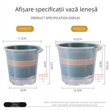 Ghiveci autoirigant din plastic cu două straturi pentru balcon interior, rezervor de apă transparent