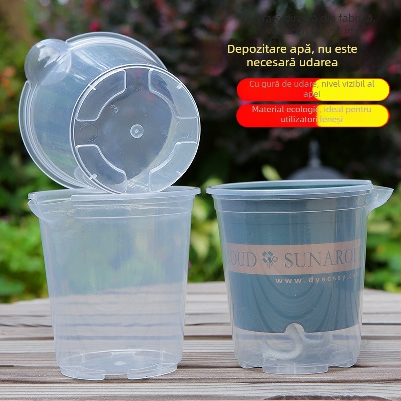 Ghiveci autoirigant din plastic cu două straturi pentru balcon interior, rezervor de apă transparent
